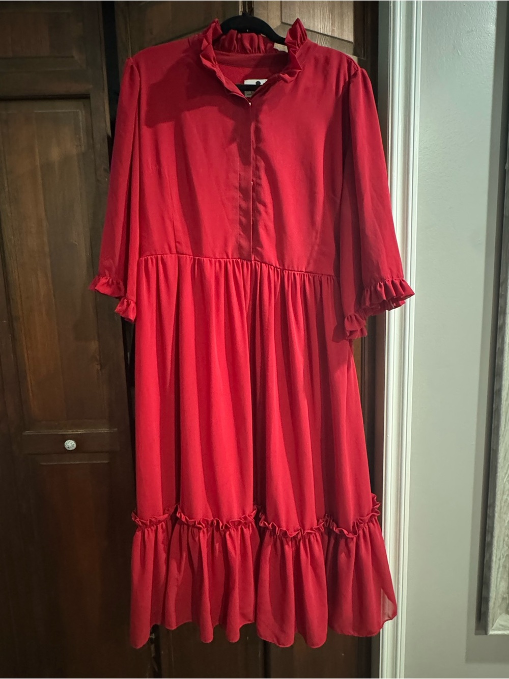 Dainty Jewes Red Ruffle Tiered Midi Dress